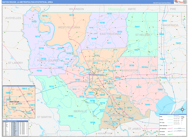 Baton Rouge Metro Area Wall Map